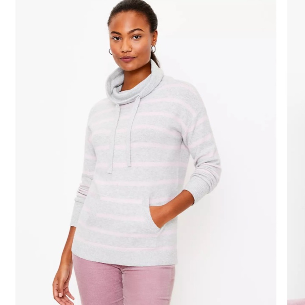 LOFT‎ NWT Striped Cowl Neck Pocket Tunic Sweater